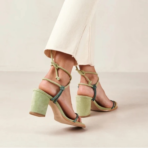NWOB ALOHAS Grace Suede Strappy Lace Up Heeled Sandals in Green Sz 36 US 6-6.5 - Picture 6 of 14
